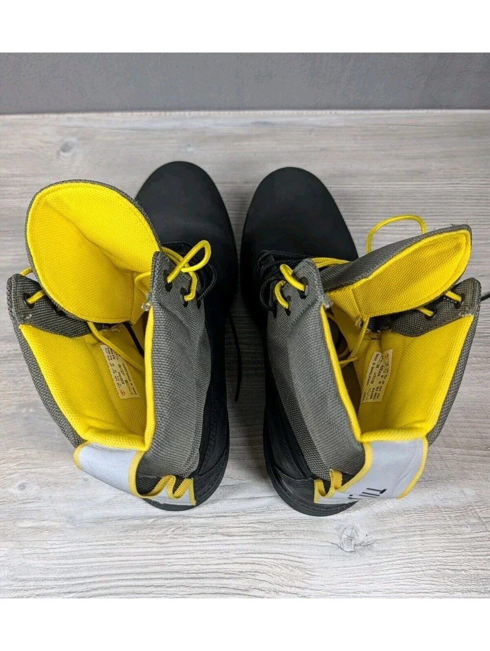 Timberland Mens 12 Black Gray Yellow Treadlight Waterproof 6in ReBOTL Work Boots